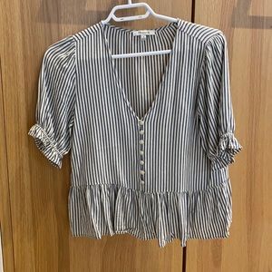 Stripped Madewell blouse with buttons and ruffle